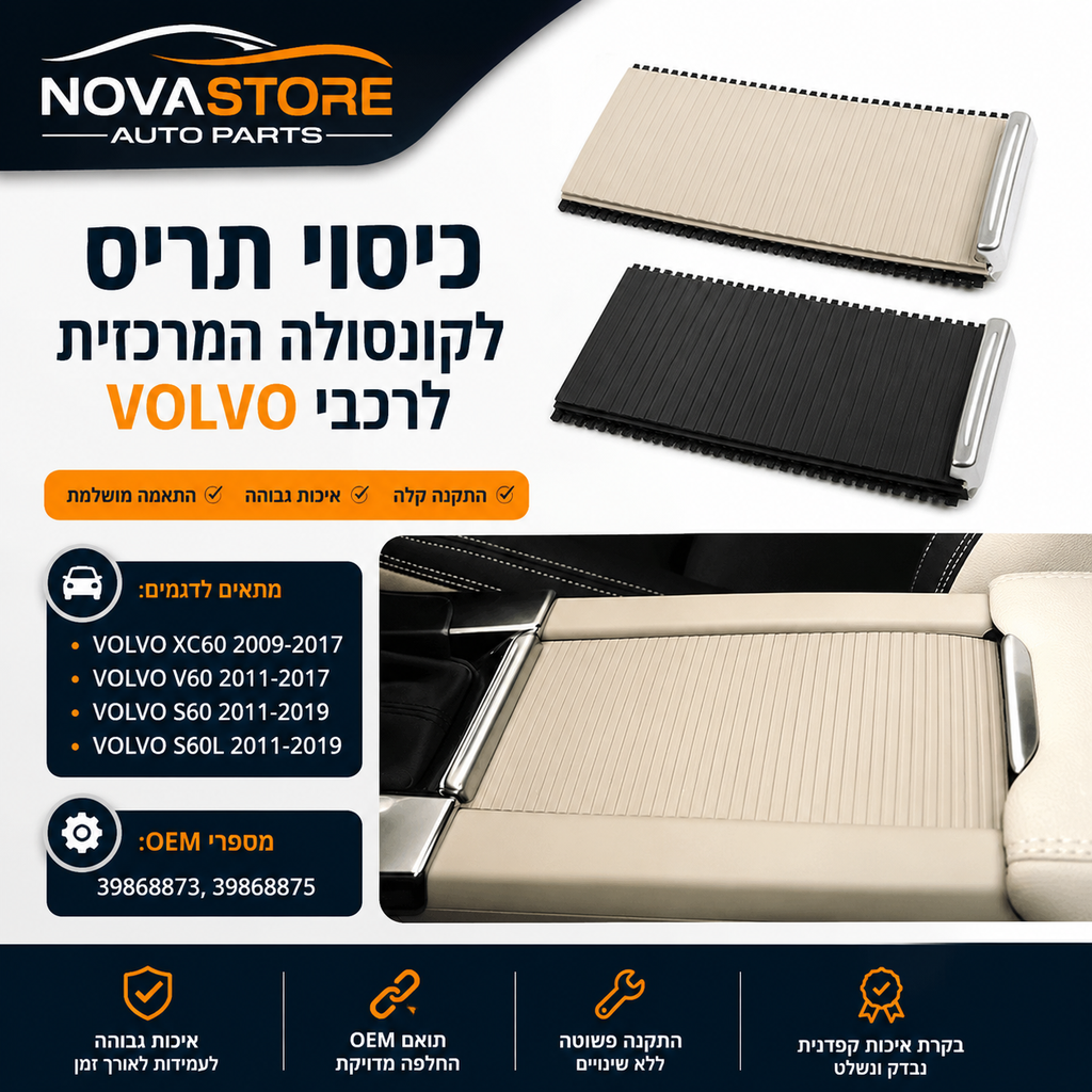 Volvo XC60 / S60 / V60 (2011-2017)   כיסוי תריס לקונסולה המרכזית תואם