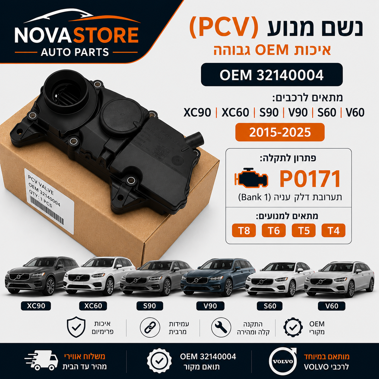 PCV מקורי OEM 32140004 XC40 XC60 XC90 S60 S90 V40 V60 V90  מכסה שסתומים עם מערכת